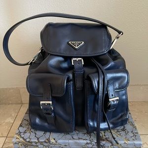 PRADA Navy Blue Drawstring Shoulder Bag